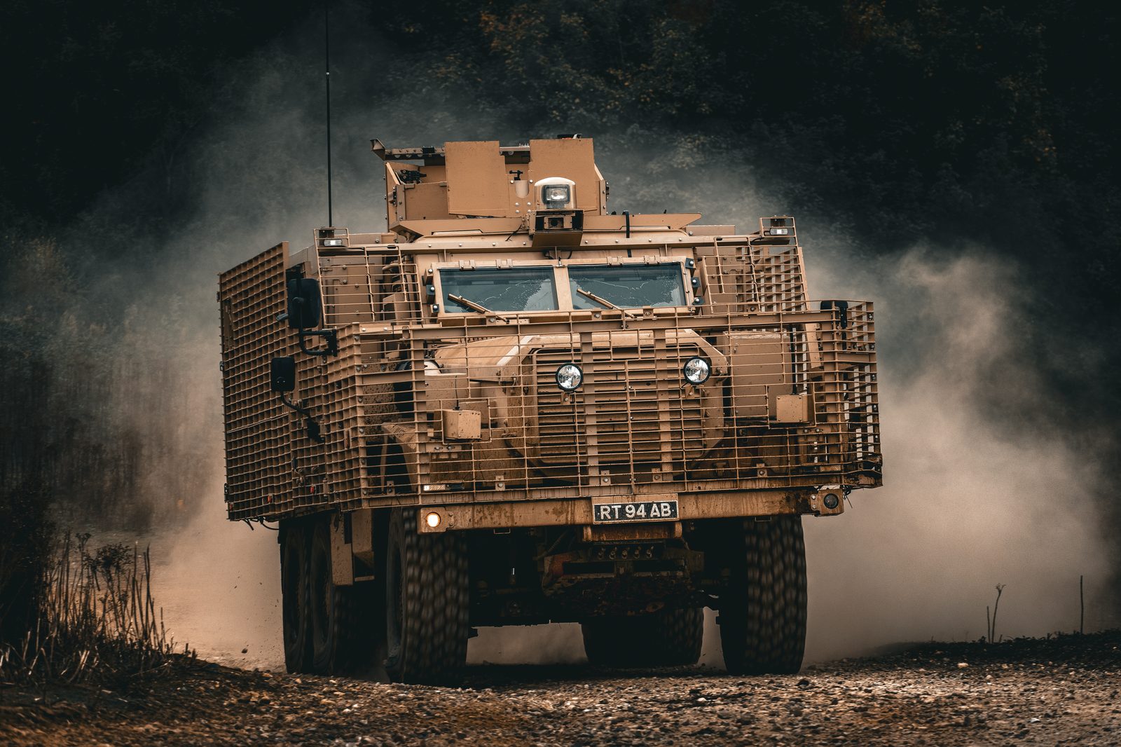 Protected mobility vehicle in dust